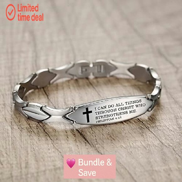 Inspirational Bible Verse Bracelet Stainless Steel Adjustable Christian Gift - Picture 3 of 6